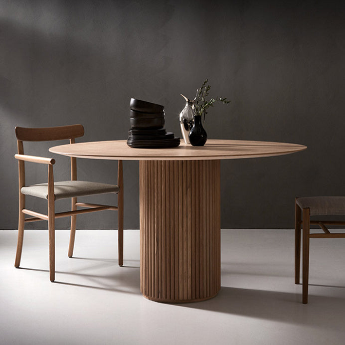 Round Pedestal Dining Site Table Contemporary Style Pine Solid Wood Dinette Table