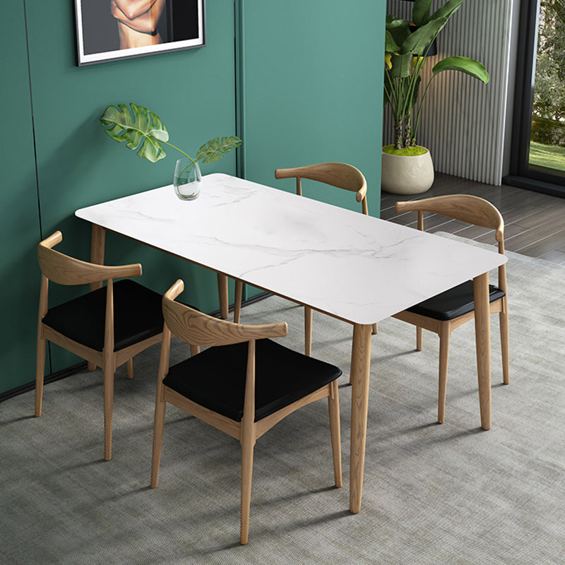 Sintered Stone Rectangle Dining Table Medieval Modern Table with Wooden 4 Legs