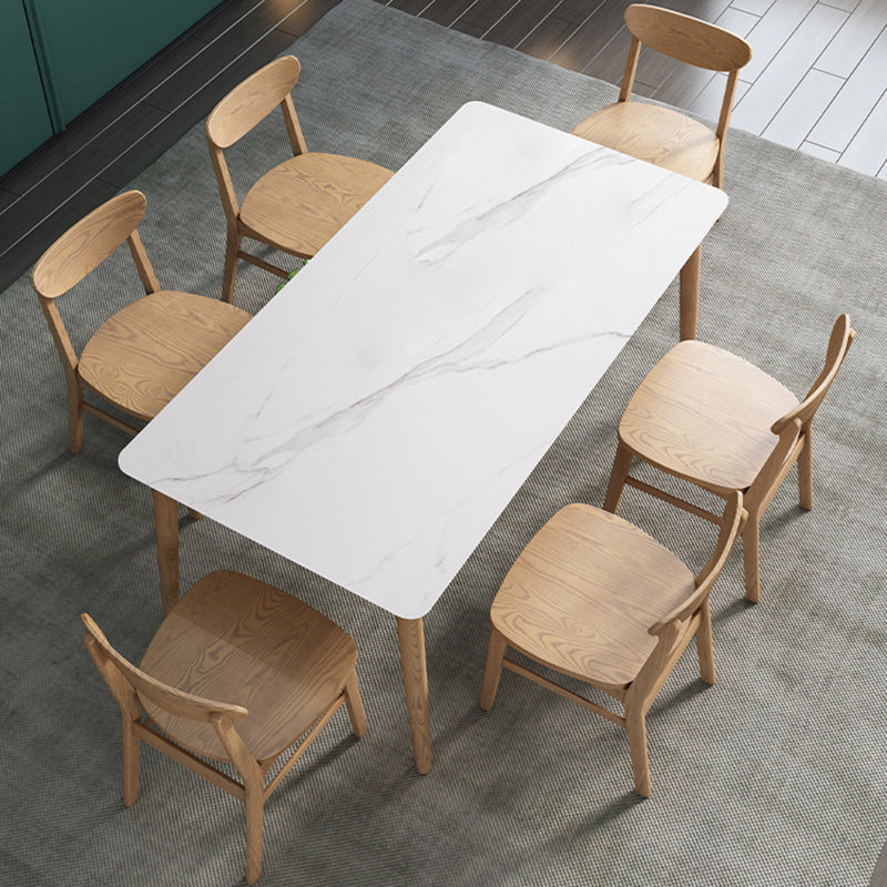 Sintered Stone Rectangle Dining Table Medieval Modern Table with Wooden 4 Legs