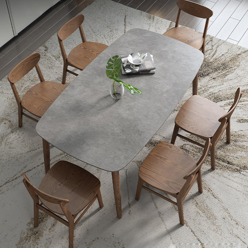 Sintered Stone Rectangle Dining Table Medieval Modern Table with Wooden 4 Legs