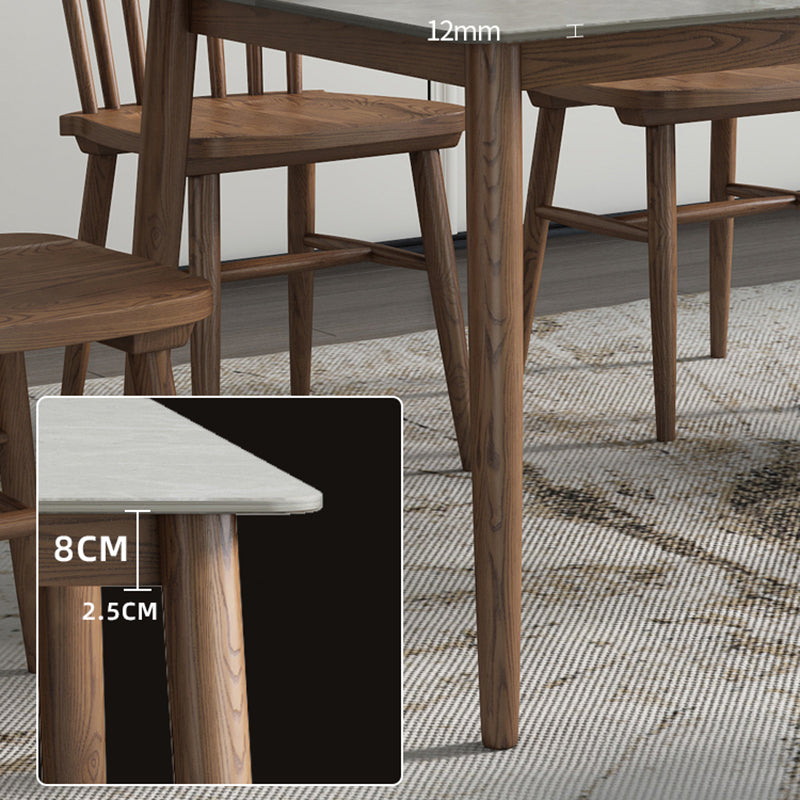 Sintered Stone Rectangle Dining Table Medieval Modern Table with Wooden 4 Legs