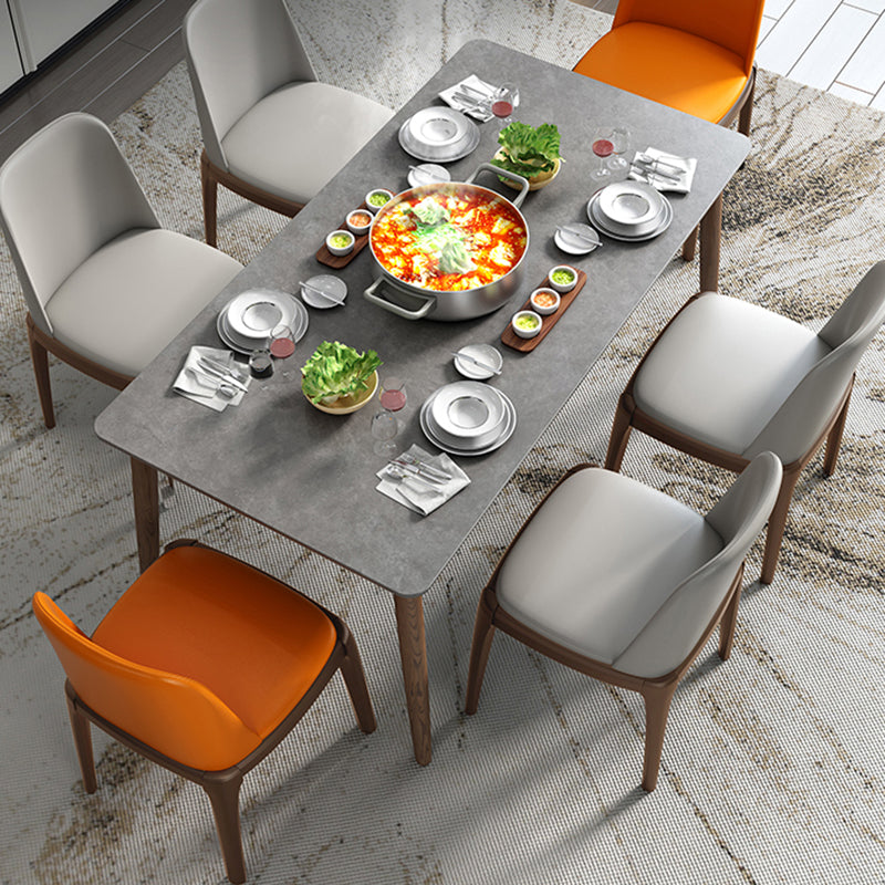 Sintered Stone Rectangle Dining Table Medieval Modern Table with Wooden 4 Legs