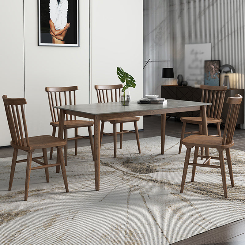 Sintered Stone Rectangle Dining Table Medieval Modern Table with Wooden 4 Legs