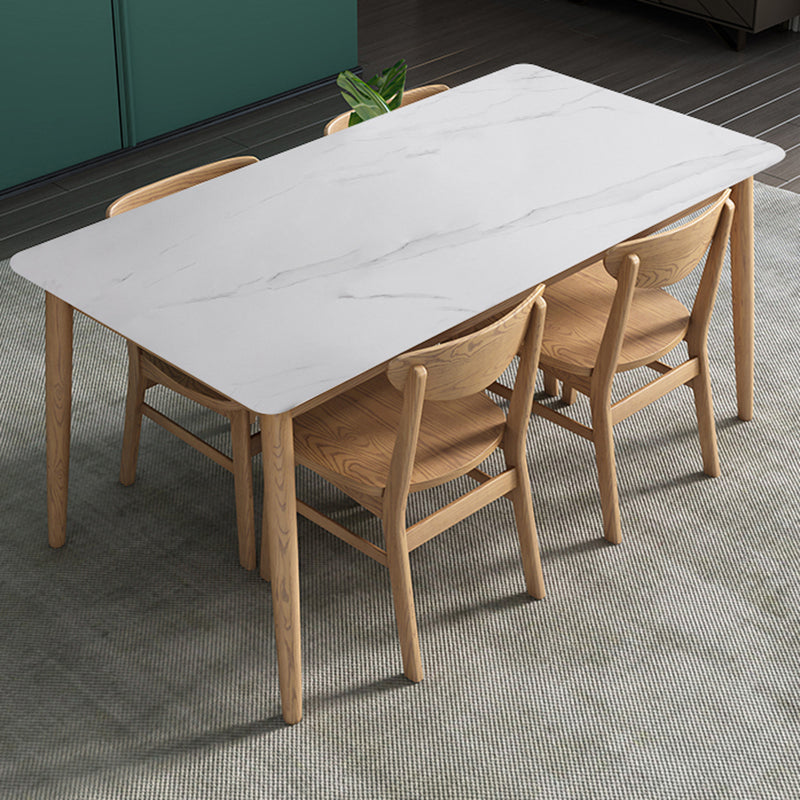 Sintered Stone Rectangle Dining Table Medieval Modern Table with Wooden 4 Legs