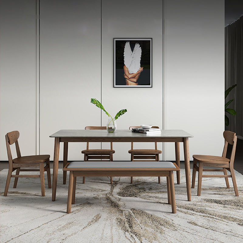 Sintered Stone Rectangle Dining Table Medieval Modern Table with Wooden 4 Legs