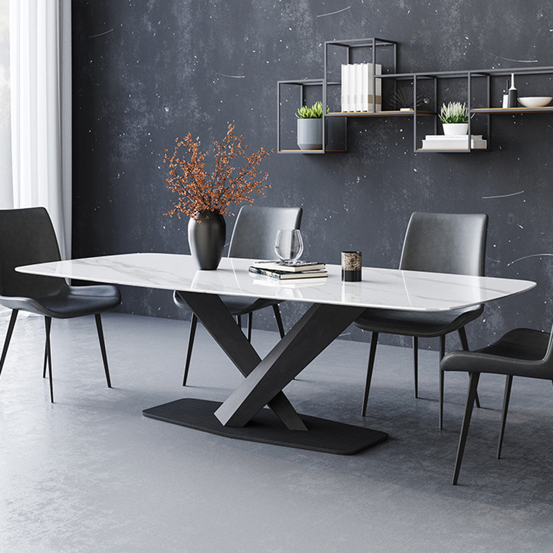 Industrial Sintered Stone Top Dining Table Rectangle Table with Single Pedestal
