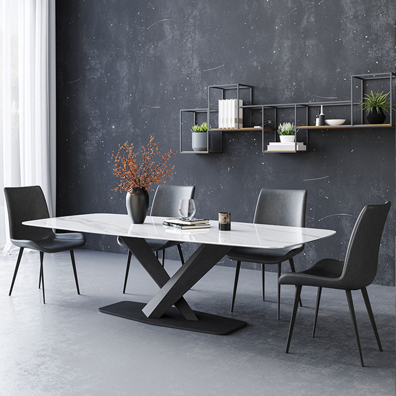 Industrial Sintered Stone Top Dining Table Rectangle Table with Single Pedestal