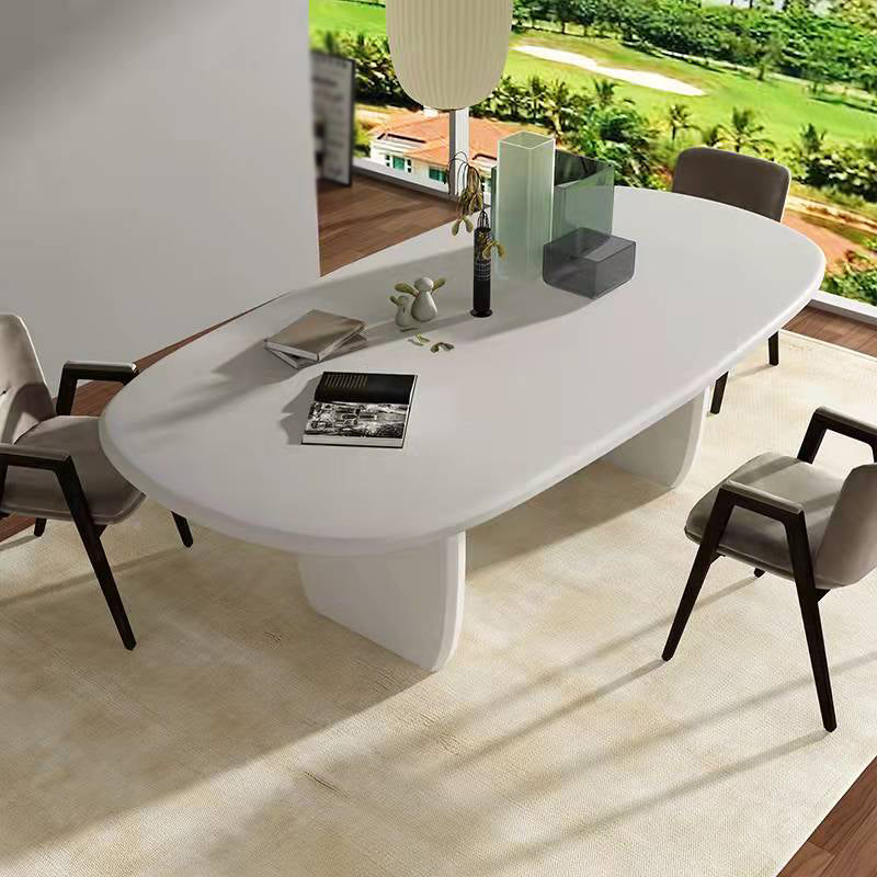 Modern Solid Wood Table for Restaurant Rectangle White Dining Table with Double Pedestal