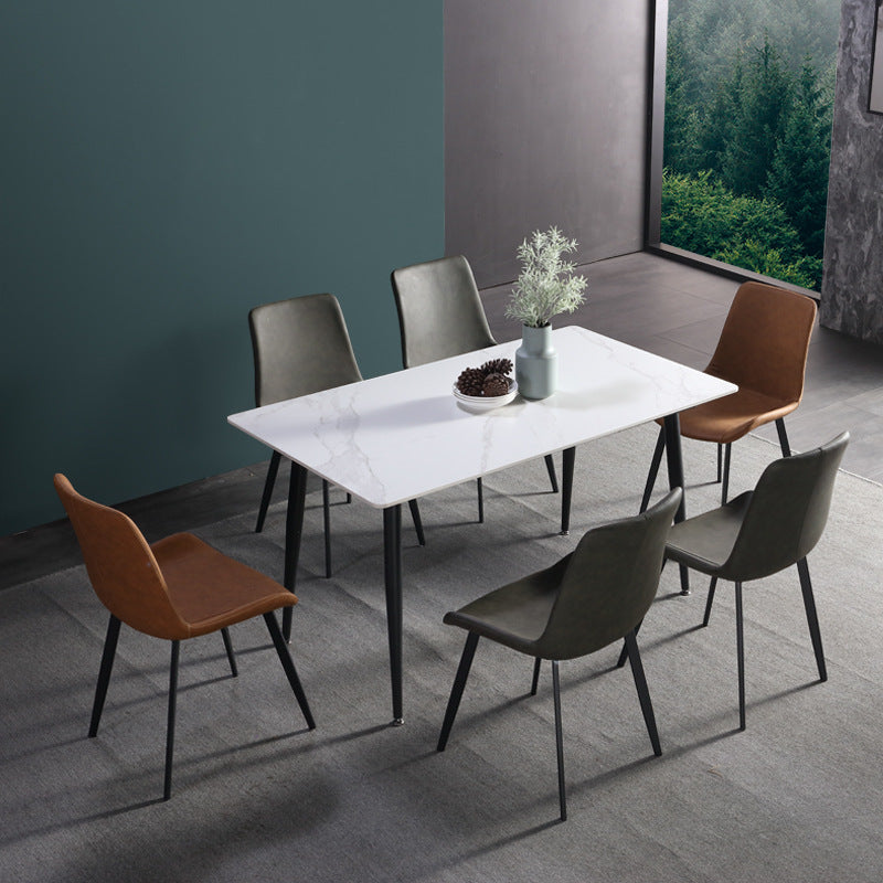 Rectangle Stone Dining Table Modern Dining Table with 4 Black Legs