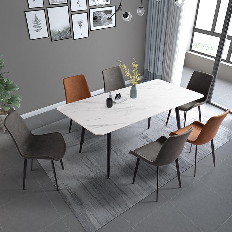 Rectangle Stone Dining Table Modern Dining Table with 4 Black Legs