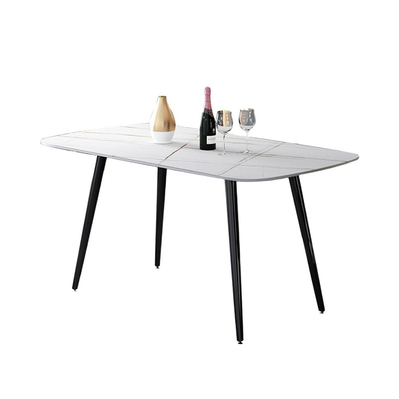 Rectangle Stone Dining Table Modern Dining Table with 4 Black Legs