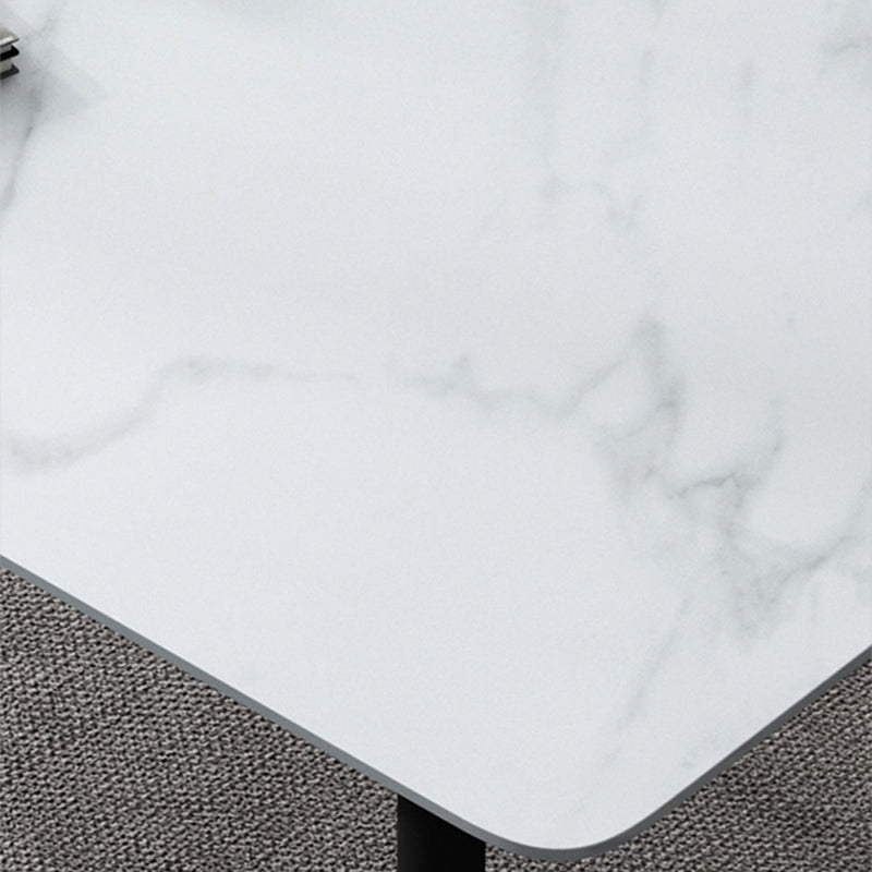 Rectangle Stone Dining Table Modern Dining Table with 4 Black Legs