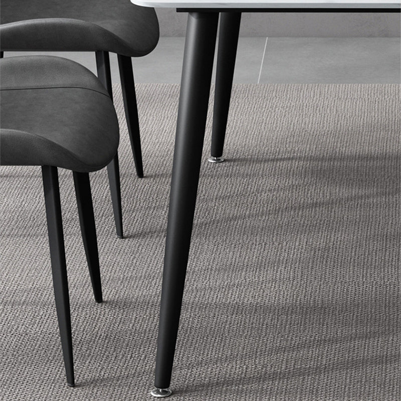 Rectangle Stone Dining Table Modern Dining Table with 4 Black Legs