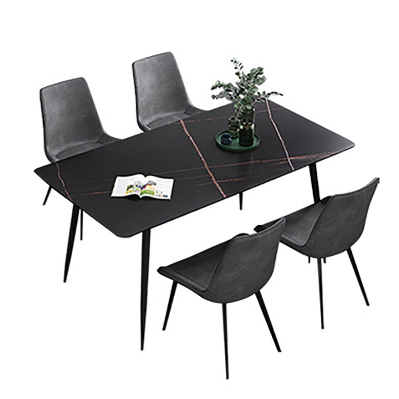Rectangle Stone Dining Table Modern Dining Table with 4 Black Legs
