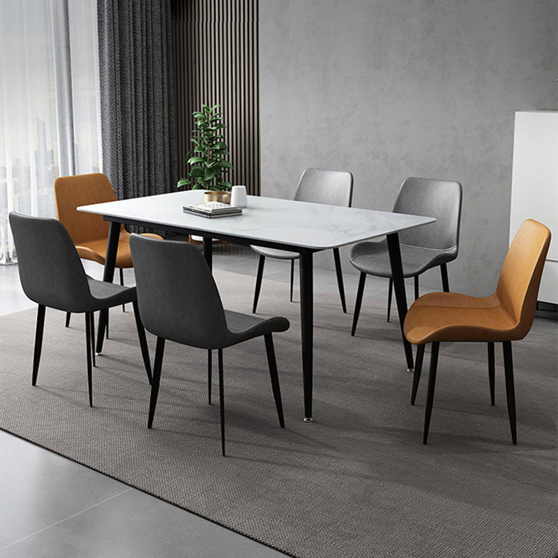 Rectangle Stone Dining Table Modern Dining Table with 4 Black Legs