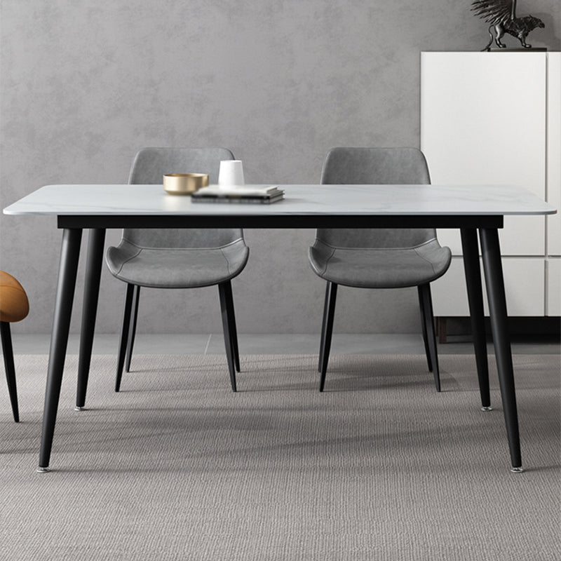 Rectangle Stone Dining Table Modern Dining Table with 4 Black Legs