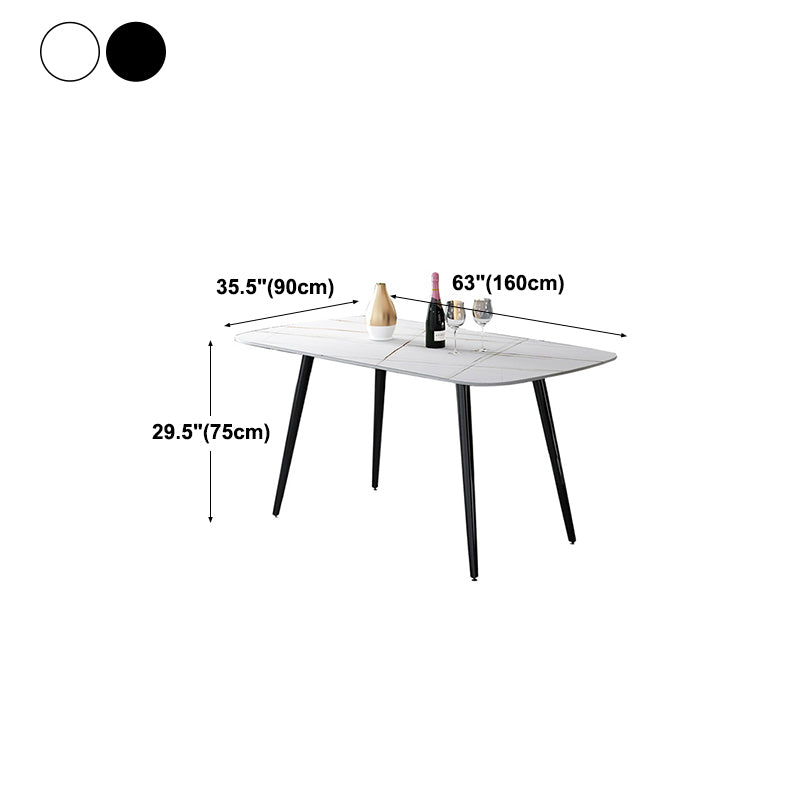 Rectangle Stone Dining Table Modern Dining Table with 4 Black Legs
