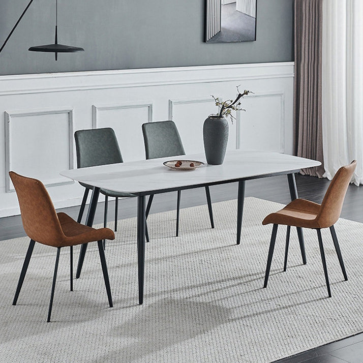 Stone Top Table Rectangle Contemporary Dining Table with 4 Black Legs