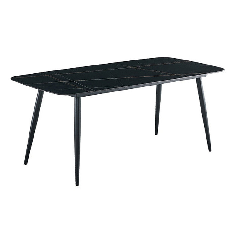 Stone Top Table Rectangle Contemporary Dining Table with 4 Black Legs