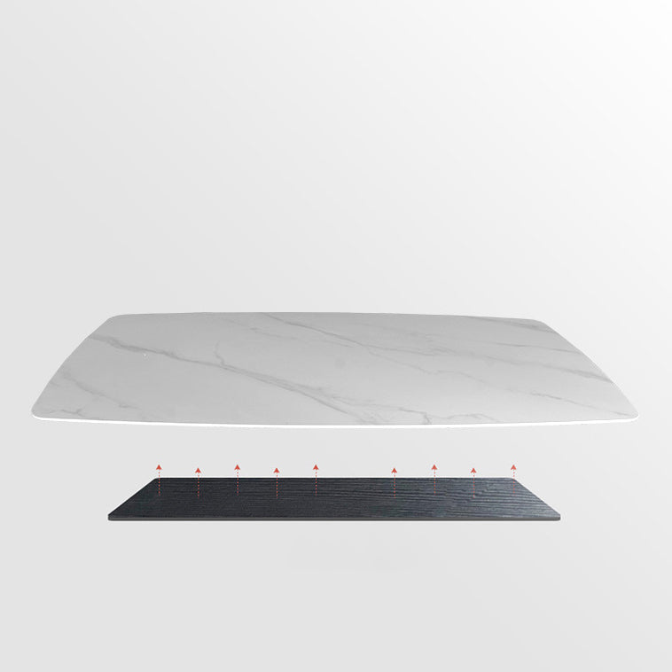 Stone Top Table Rectangle Contemporary Dining Table with 4 Black Legs