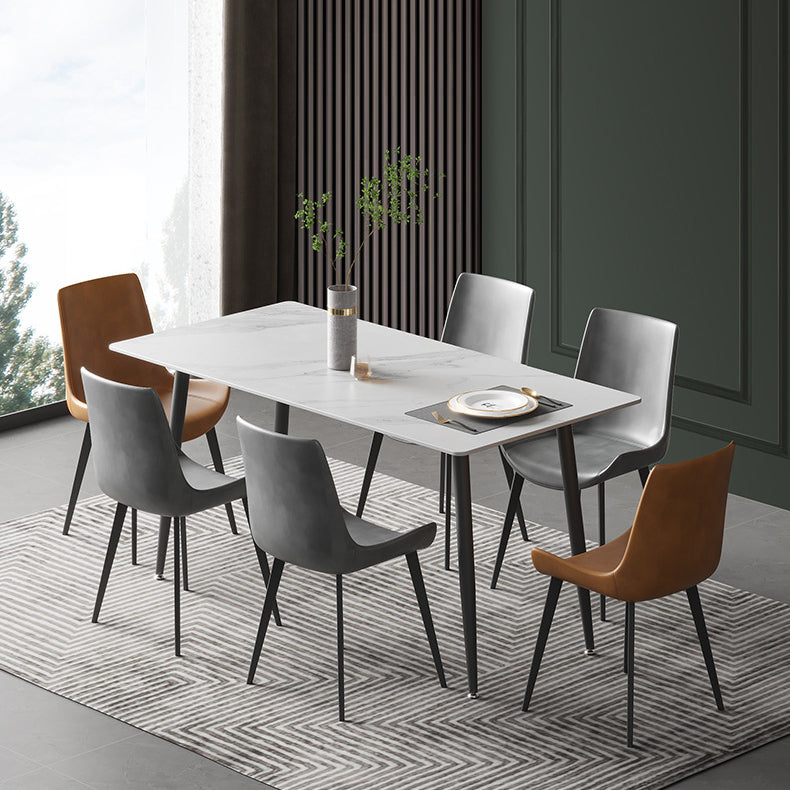 Stone Top Table Rectangle Contemporary Dining Table with 4 Black Legs