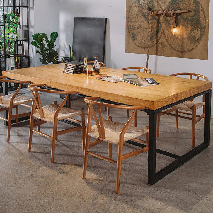 Solid Wood Top Dining Table Industrial Rectangle Table with Trestle Base