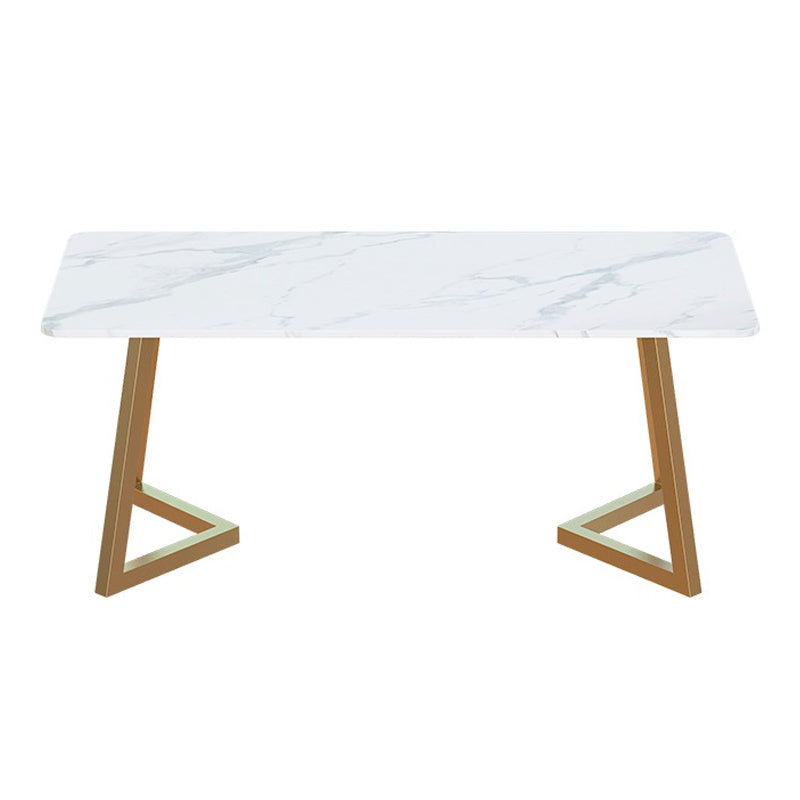 Stone Top Dining Table White Traditional Luxury Table with Sled Base