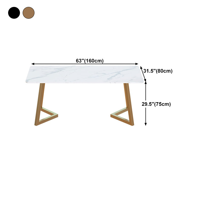Stone Top Dining Table White Traditional Luxury Table with Sled Base