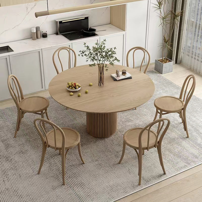 Modern Round Dining Table Pine Solid Wood Pedestal Dining Table in Natural