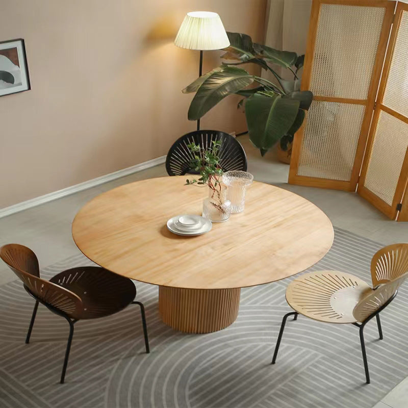 Modern Round Dining Table Pine Solid Wood Pedestal Dining Table in Natural
