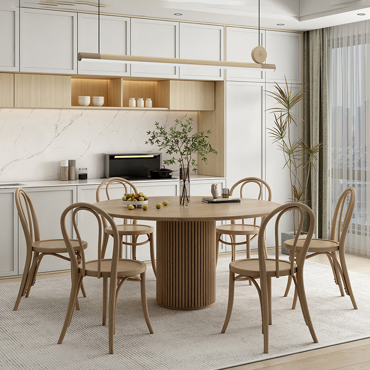 Modern Round Dining Table Pine Solid Wood Pedestal Dining Table in Natural