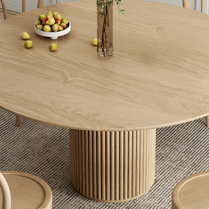 Modern Round Dining Table Pine Solid Wood Pedestal Dining Table in Natural