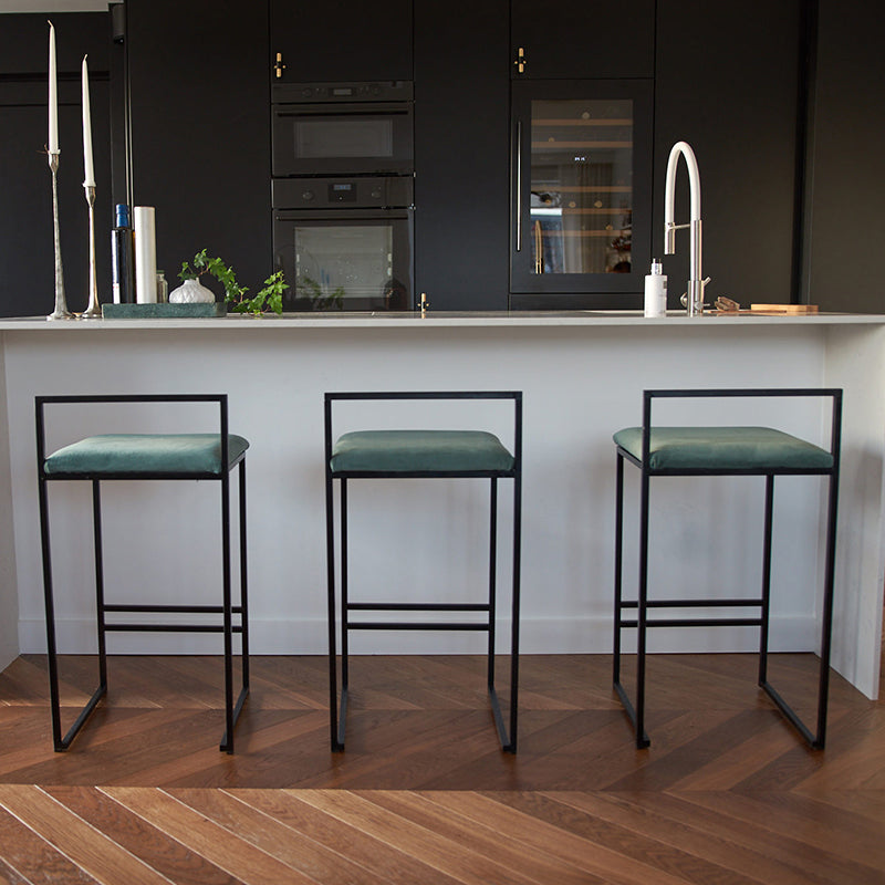 Modern Backrest Counter Stool Iron Kitchen Bar Stool with Velvet Cushion and Pedal