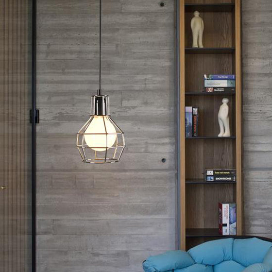 Globe Coffee Shop Hanging Lamp Loft Retro Metallic 1 Head Gold/Silver Finish Pendant Light armatuur met draadframe