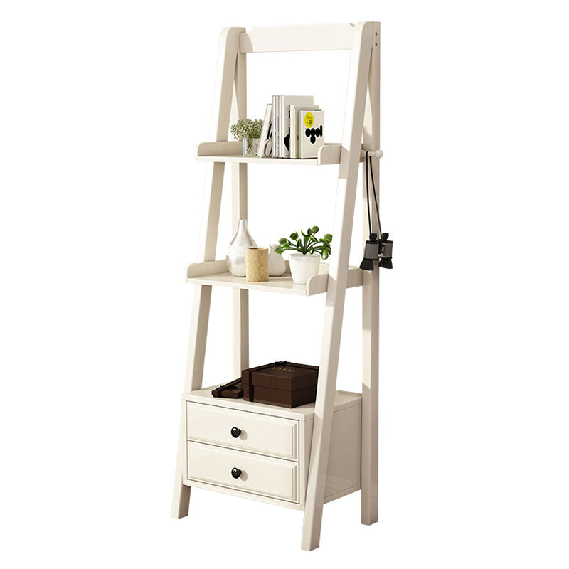 Rubber Wood Ladder Bookshelf Contemporary Open Bookcase for Home Office
