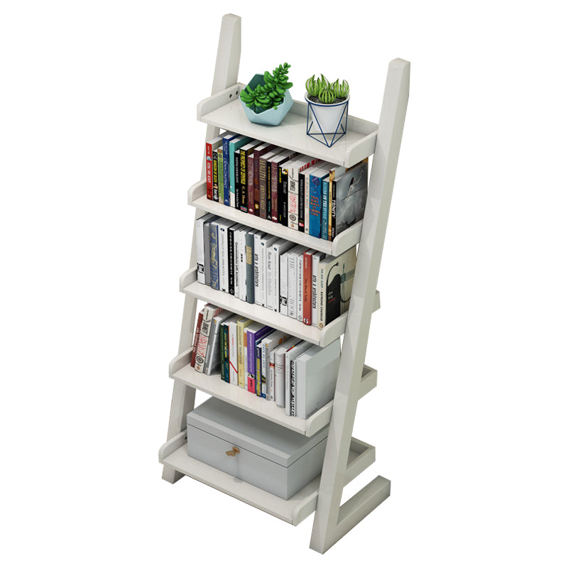 Rubber Wood Ladder Bookshelf Contemporary Open Bookcase for Home Office