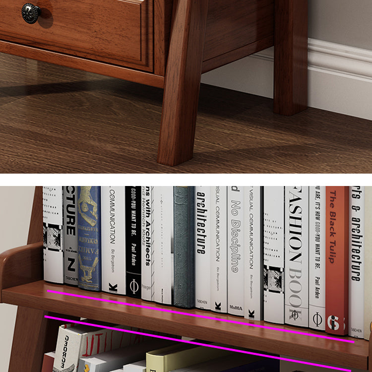 Rubber Wood Ladder Bookshelf Contemporary Open Bookcase for Home Office