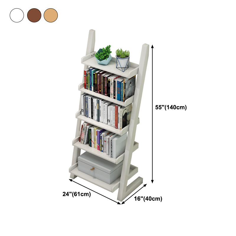 Rubber Wood Ladder Bookshelf Contemporary Open Bookcase for Home Office