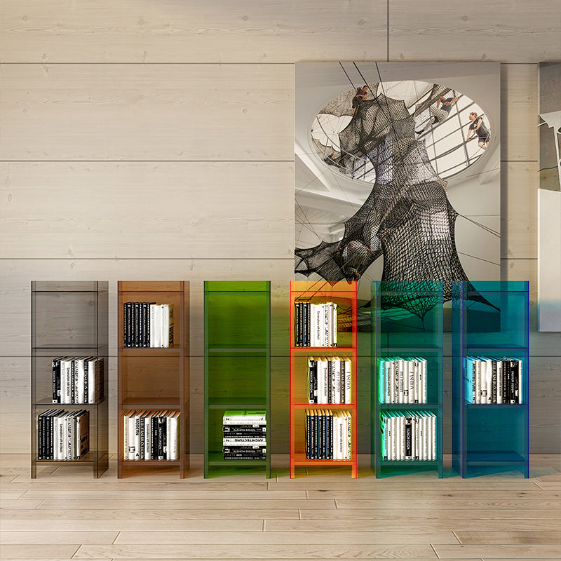 Glam Style Acrylic Standard Bookcase Vertical Closed Back Bookshelf