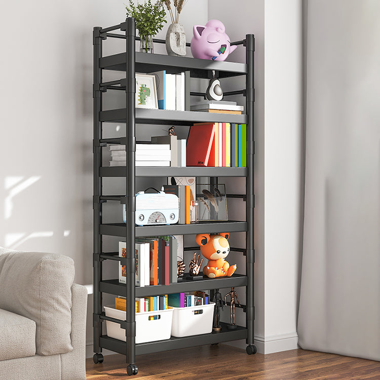 Industrial Style Metal Bookshelf Etagere Shelf Bookcase with Caster Wheels