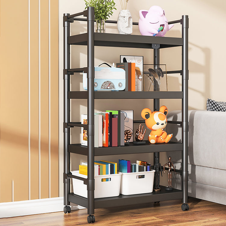 Industrial Style Metal Bookshelf Etagere Shelf Bookcase with Caster Wheels
