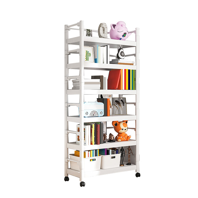 Industrial Style Metal Bookshelf Etagere Shelf Bookcase with Caster Wheels