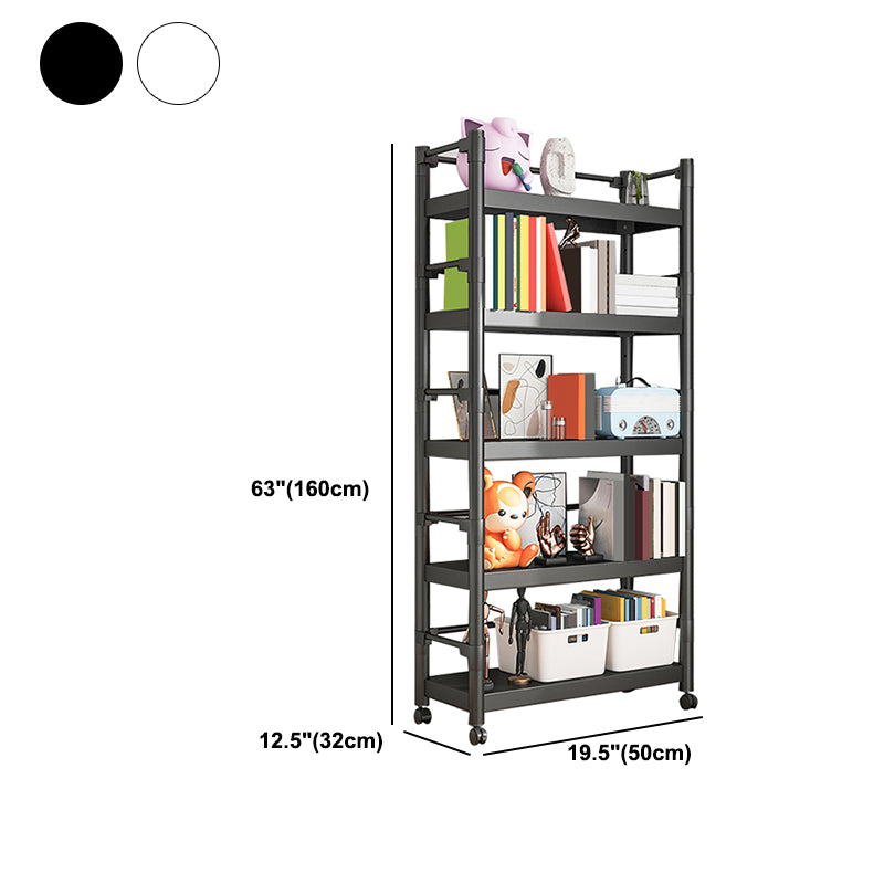 Industrial Style Metal Bookshelf Etagere Shelf Bookcase with Caster Wheels