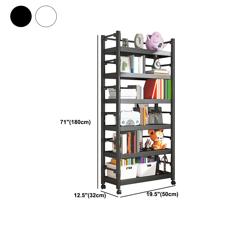 Industrial Style Metal Bookshelf Etagere Shelf Bookcase with Caster Wheels