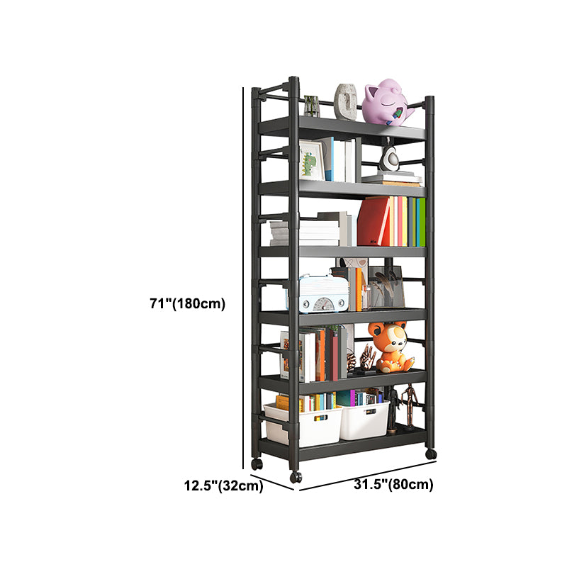 Industrial Style Metal Bookshelf Etagere Shelf Bookcase with Caster Wheels