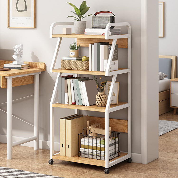 Industrial Style Wooden Bookshelf Open Home Shelf Bookcase with Caster Wheels