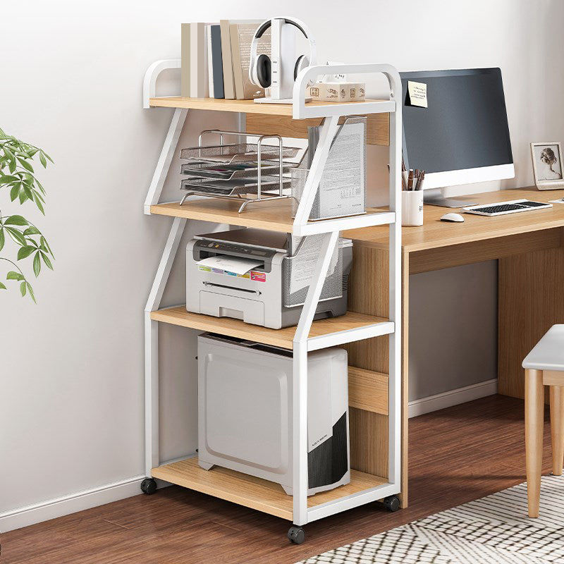 Industrial Style Wooden Bookshelf Open Home Shelf Bookcase with Caster Wheels