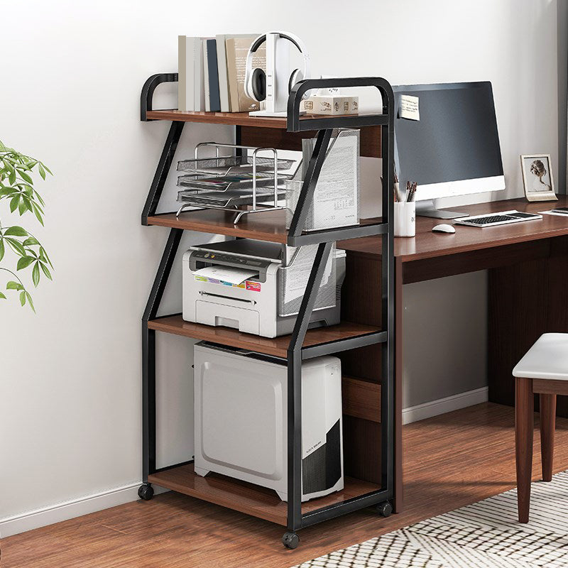 Industrial Style Wooden Bookshelf Open Home Shelf Bookcase with Caster Wheels