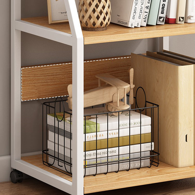 Industrial Style Wooden Bookshelf Open Home Shelf Bookcase with Caster Wheels