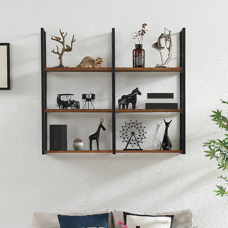 Wall Mounted Industrial Bookshelf Iron Frame Pine Wood Bookshelf for Bedroom